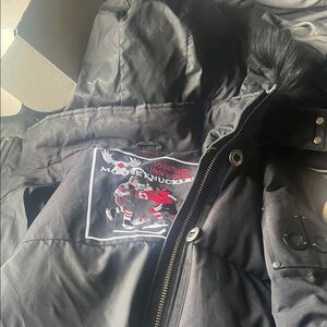 Moose Knuckles Black Down-Filled Puffer Coat with Fur Trim